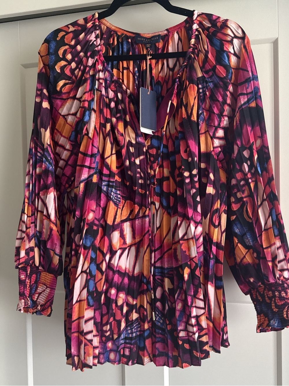 NWT Skies are Blue Multicolor Pleated V-Neck Blouse